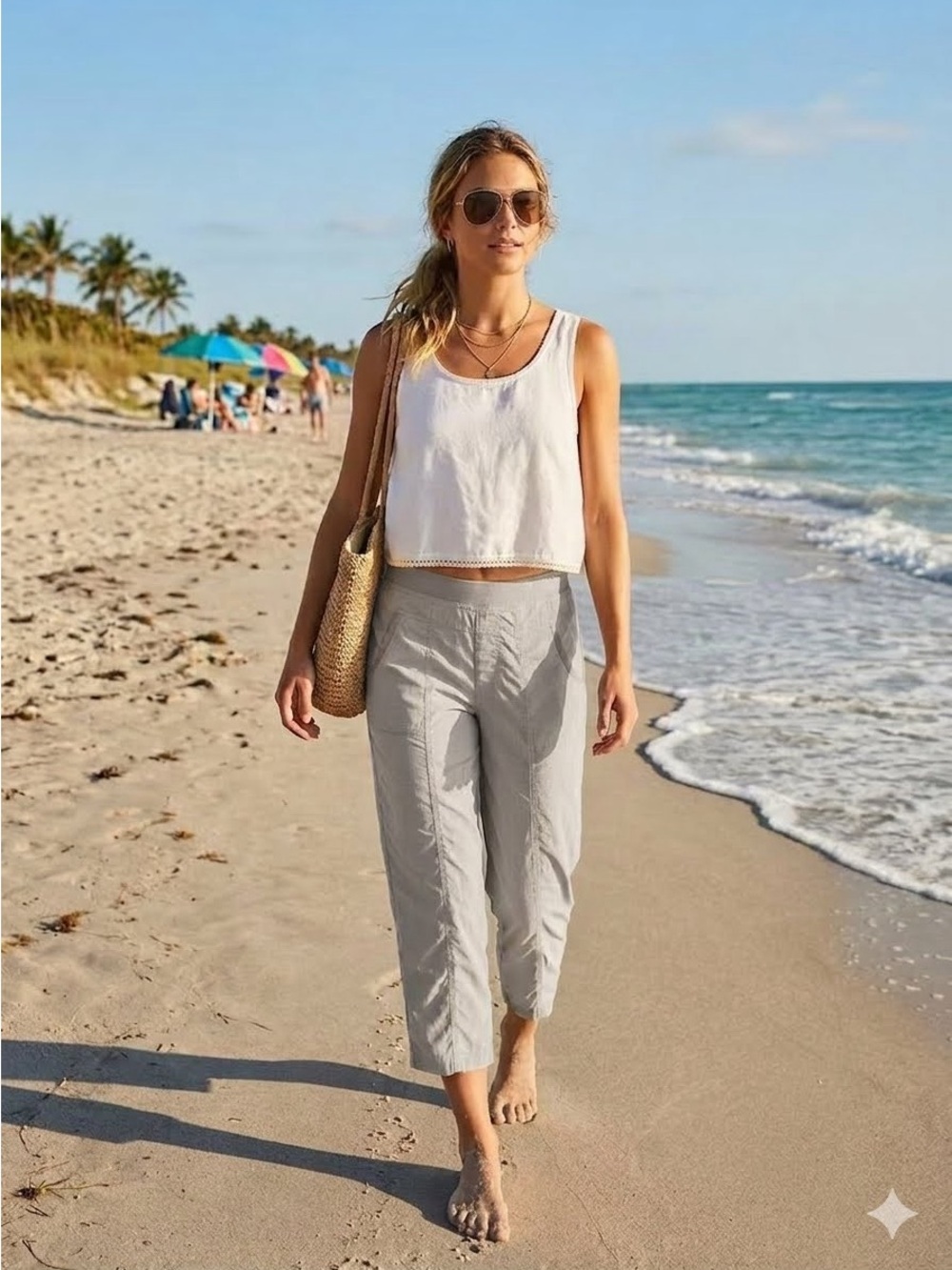Escape Cropped Linen-Blend Ankle Pants in Light Gray Size S